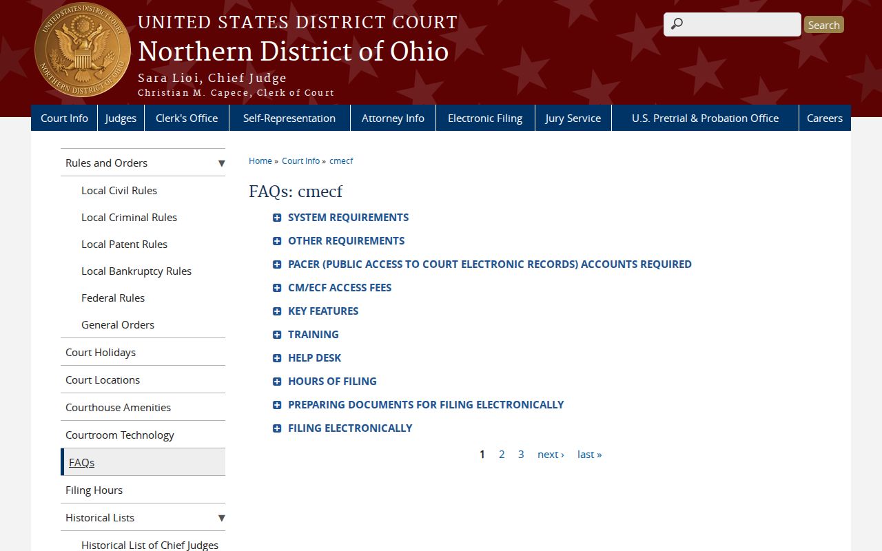 Cuyahoga County case search federal CM ECF access notice