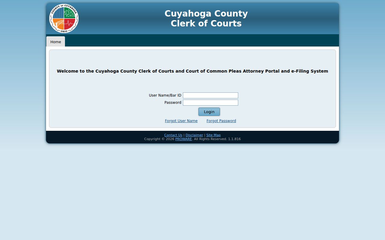 Cuyahoga County docket search e-filing portal