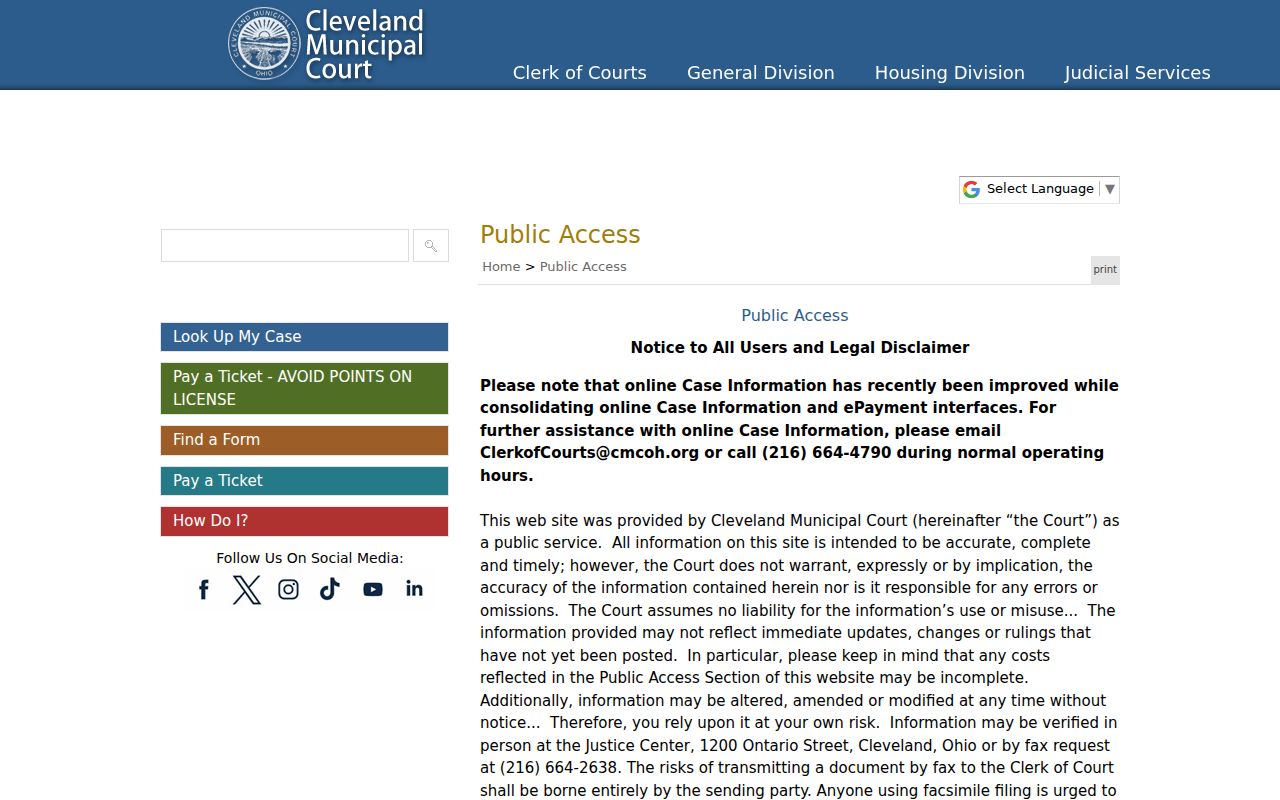 Cleveland Municipal Court public access information