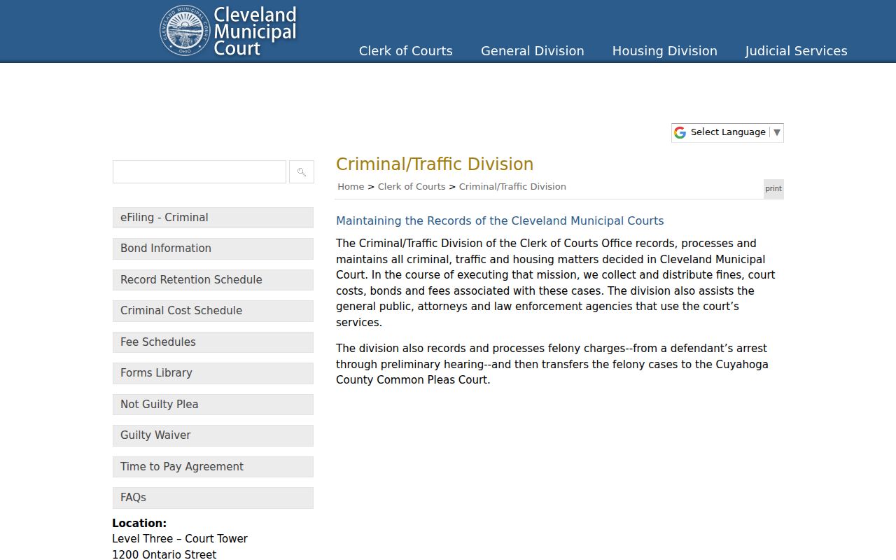 Cleveland Municipal Court criminal and traffic office information