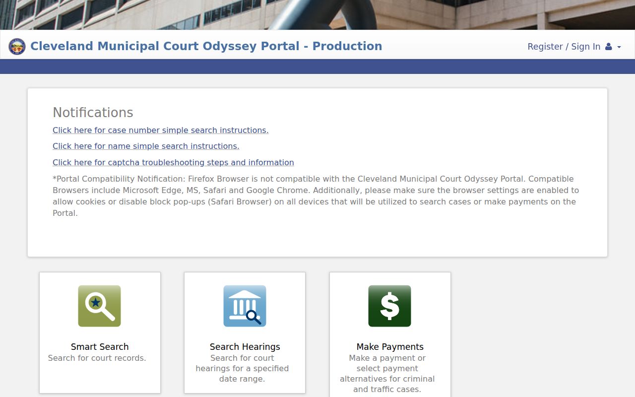 Cleveland Municipal Court official public case access portal
