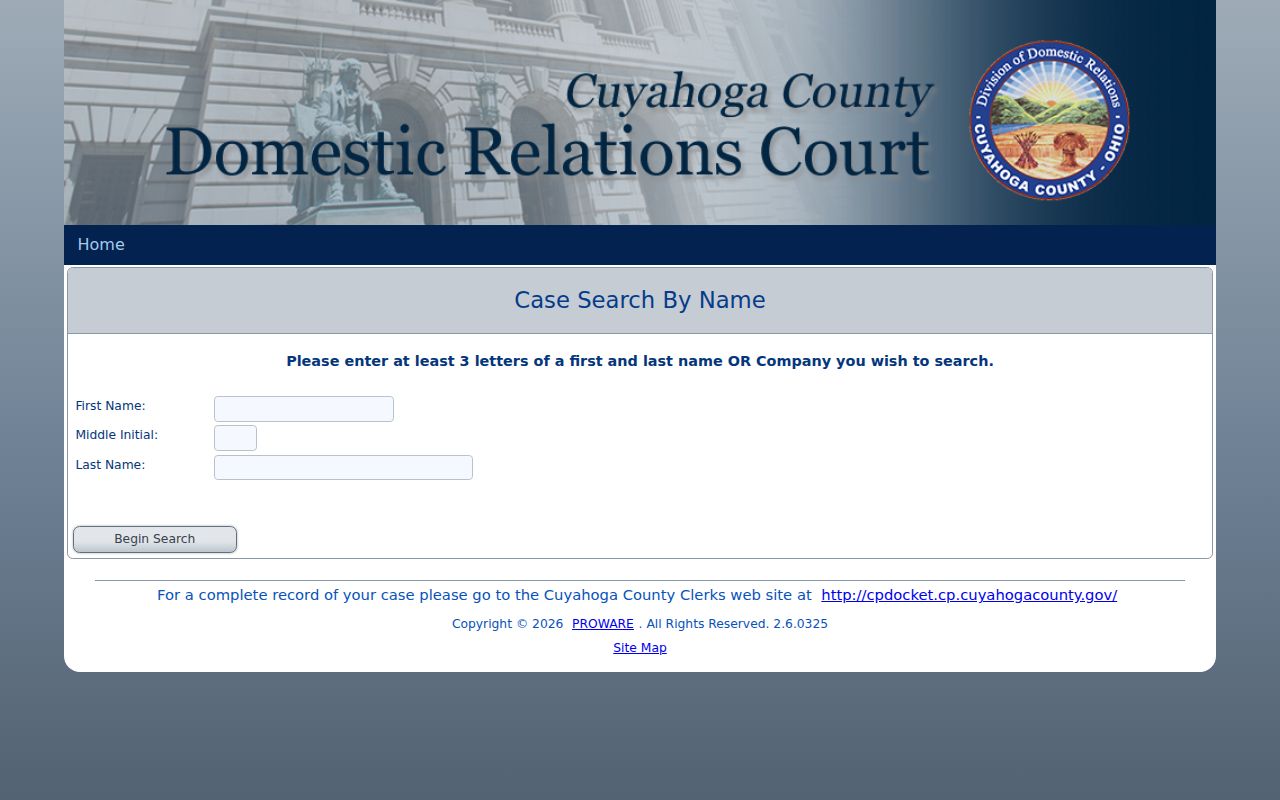 Cuyahoga County court schedule Domestic Relations name calendar search
