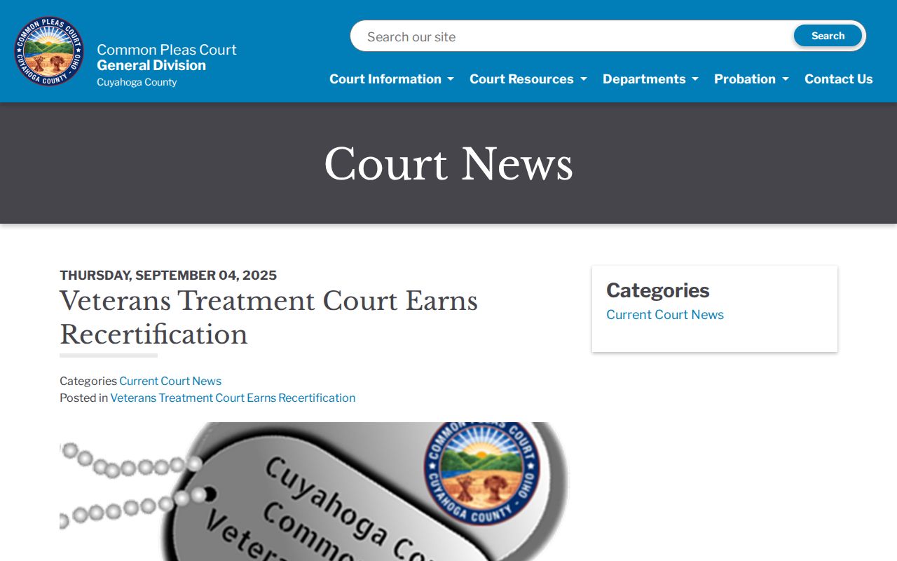 Cuyahoga County court schedule specialty court recertification information