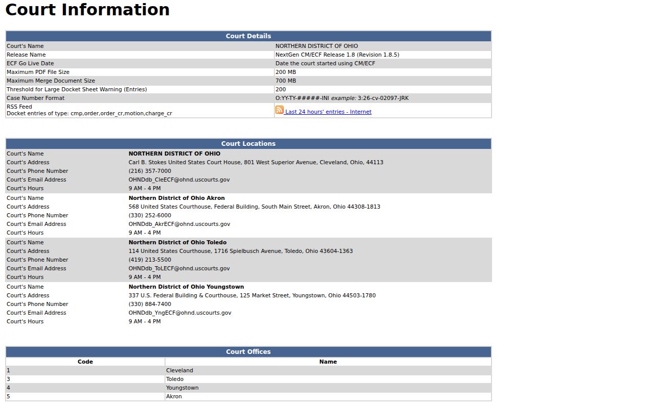 Cuyahoga County court records Northern District CM ECF information