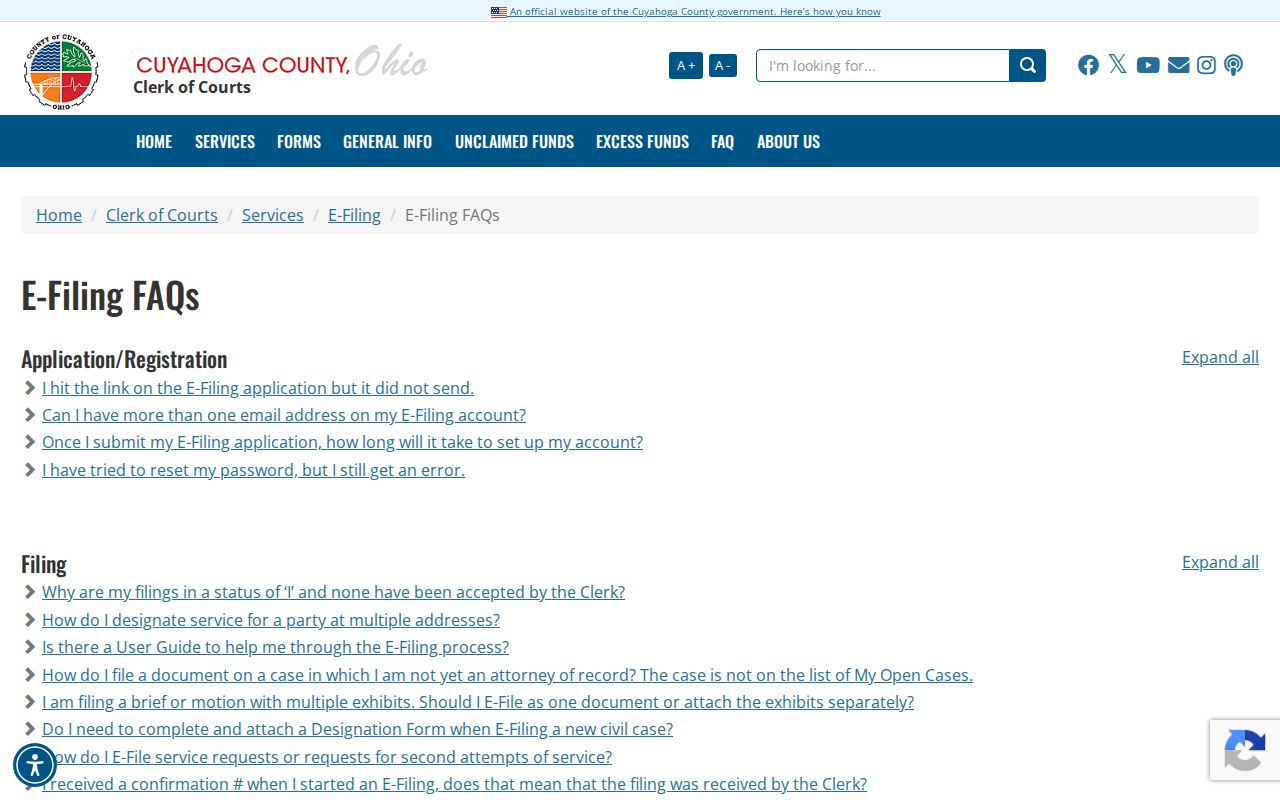 Cuyahoga County criminal docket e-filing and document access information