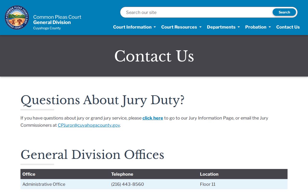 Cuyahoga County court docket Common Pleas contact directory