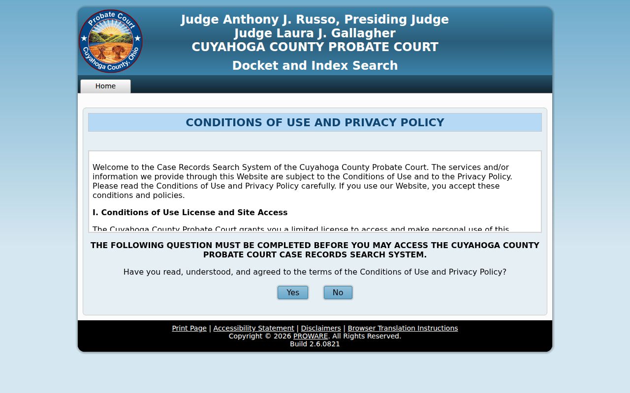 Cuyahoga County Probate Web Docket court record search