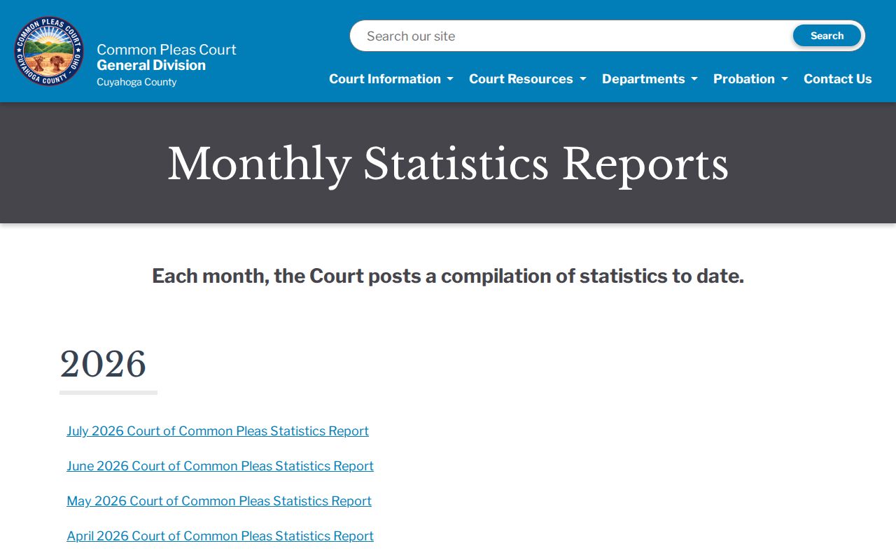 Cuyahoga County court docket Common Pleas statistics