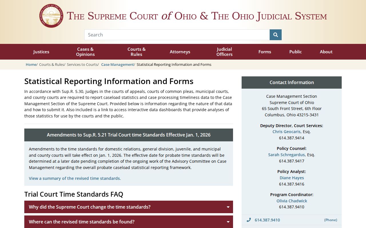 Ohio Supreme Court court statistical reporting information