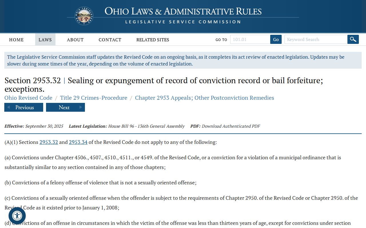 Cuyahoga County traffic court records sealing and expungement statute