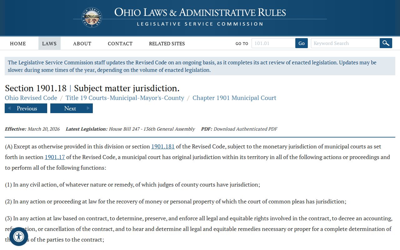 Cuyahoga County traffic court jurisdiction statute